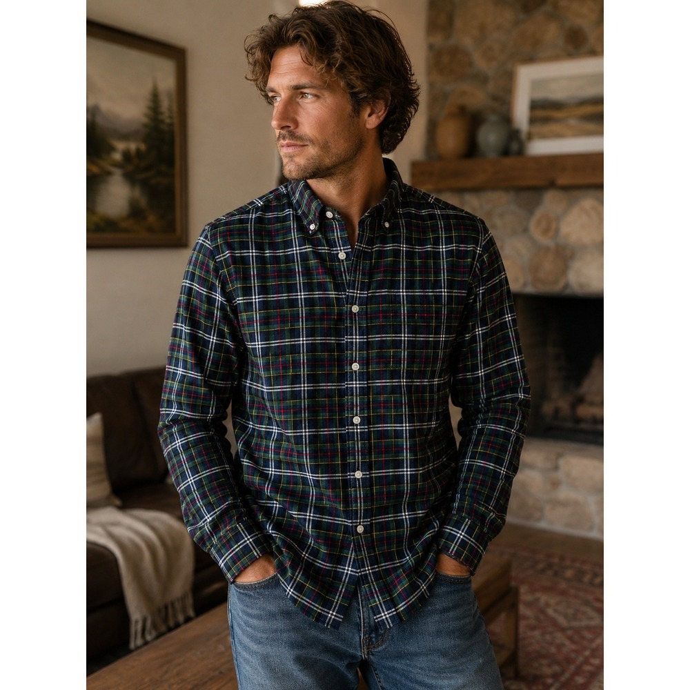 American‎ Eagle Shirt Mens XS Green Blue Plaid Flannel Classic Preppy Outdoors
